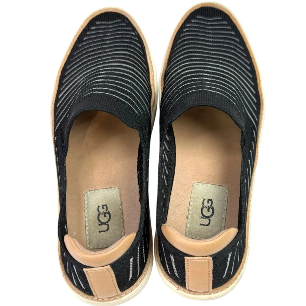 UGG Sammy Breeze Knit Slip On Leather Sneakers Black Size 5.5 Coastal Preppy